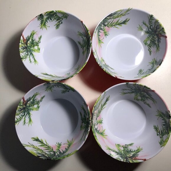 🛒 $8 4 Melamine Bowls Tropical Palmtree Dinnerware New #S - Picture 2 of 4